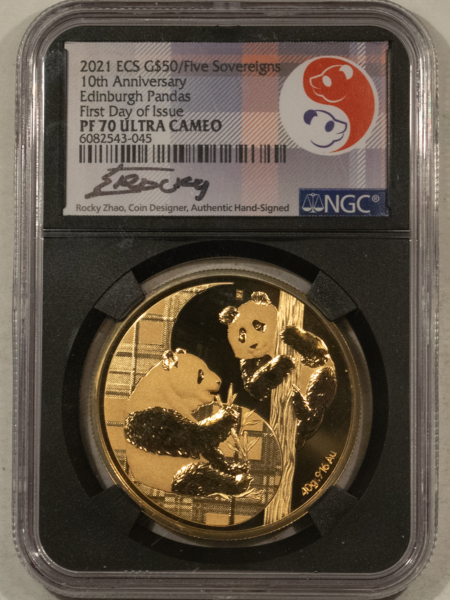 Bullion 2021 $50 EASTERN CARRIBEAN STATES GOLD EDINBURGH PANDAS 1.177 AGW NGC PF-70 UCAM