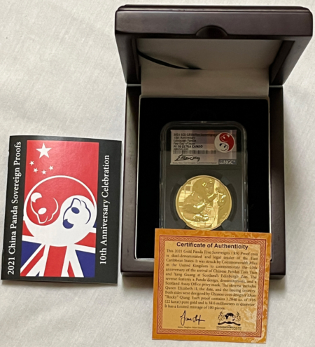 Bullion 2021 $50 EASTERN CARRIBEAN STATES GOLD EDINBURGH PANDAS 1.177 AGW NGC PF-70 UCAM