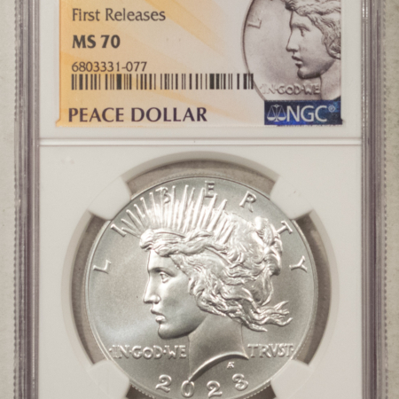 Dollars 2023 $1 PEACE DOLLAR SILVER COMMEMORATIVE – NGC MS-70, FIRST RELEASES