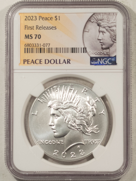 Dollars 2023 $1 PEACE DOLLAR SILVER COMMEMORATIVE – NGC MS-70, FIRST RELEASES