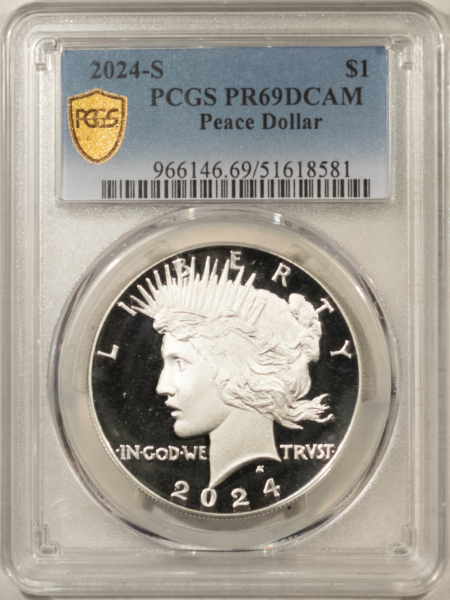 Dollars 2024-S $1 PROOF PEACE DOLLAR COMMEMORATIVE – PCGS PR-69 DCAM