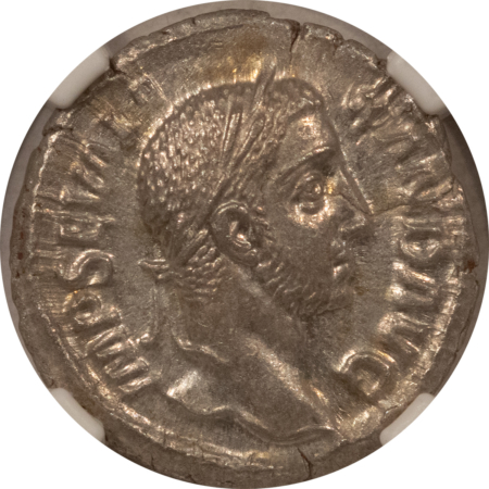 Ancient Coins AD 222-235 ROMAN EMPIRE SEV ALEXANDER AR DENARIUS, AS ROMULUS 3g NGC MS 4/5 5/5