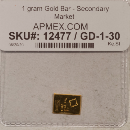 New Store Items 1 GRAM .9999 FINE GOLD BAR IN APMEX FLIP