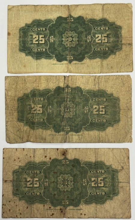 New Store Items 1900 1900 1923 DOMINION OF CANADA 25C NOTES, LOT OF 3 – VERY GOOD/FINE!