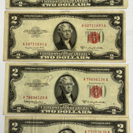 New Store Items 1953-B/C $2 UNITED STATES NOTES LOT OF 4 – VF SOME MINOR FAULTS FR-1511, FR-1512