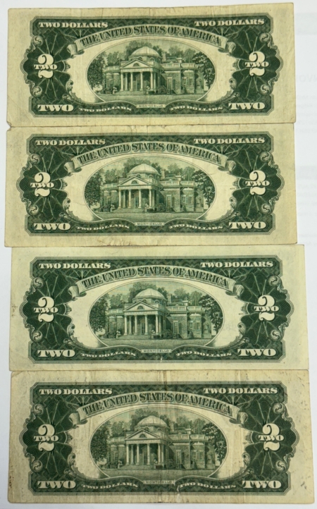 New Store Items 1953-B/C $2 UNITED STATES NOTES LOT OF 4 – VF SOME MINOR FAULTS FR-1511, FR-1512