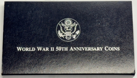 Modern Commems 1991-95 WORLD WAR II 50TH ANN COMMEMORATIVE SILVER DOLLAR – GEM PROOF W/ BOX/COA