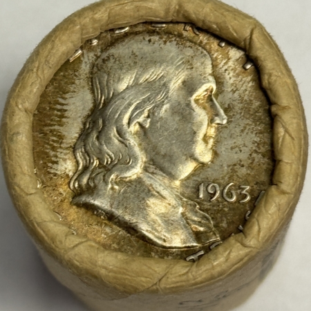 Coin Rolls 1963-D FRANKLIN HALF DOLLARS – ORIGINAL UNCIRCUALTED 20 COIN BANKWRAPED ROLL, BU