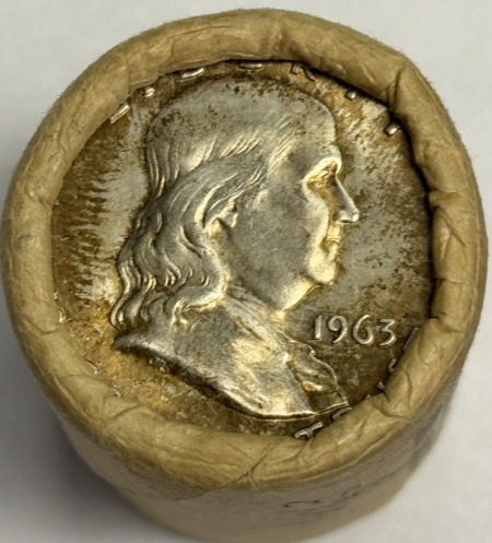 Coin Rolls 1963-D FRANKLIN HALF DOLLARS – ORIGINAL UNCIRCUALTED 20 COIN BANKWRAPED ROLL, BU