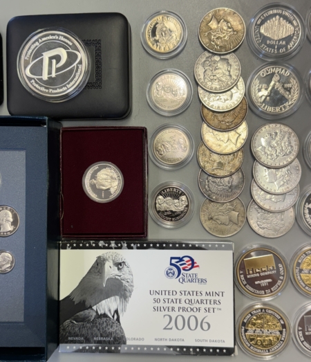 Bullion 46 COIN WHOLESALE LOT, SILVER $1s, COMMEM $1s, SILVER & MORE, 28+ OZ PURE SILVER