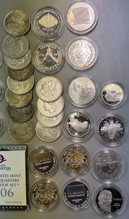 Bullion 46 COIN WHOLESALE LOT, SILVER $1s, COMMEM $1s, SILVER & MORE, 28+ OZ PURE SILVER