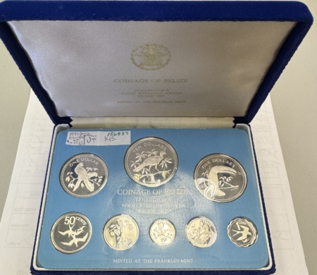 New Store Items 1975 BELIZE SILVER PROOF 8 COIN SET, 3.08 OZ AGW – GEM PROOF WITH BOX AND CARD!