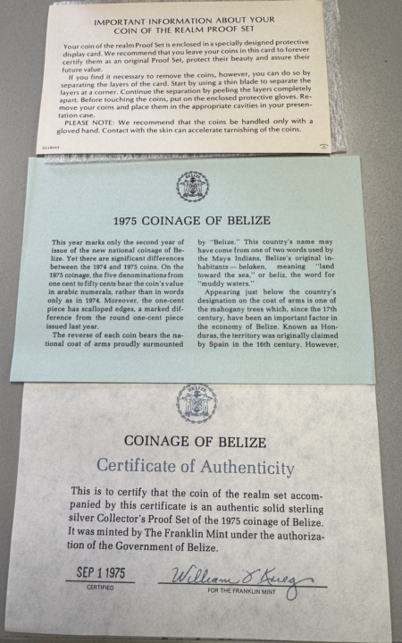 New Store Items 1975 BELIZE SILVER PROOF 8 COIN SET, 3.08 OZ AGW – GEM PROOF WITH BOX AND CARD!
