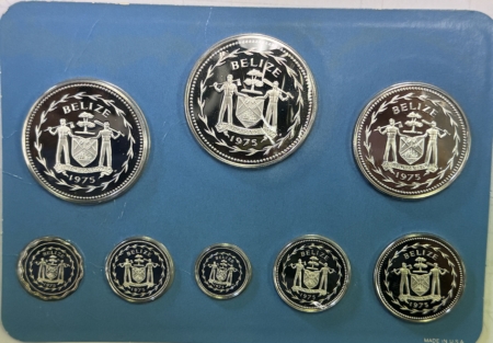 New Store Items 1975 BELIZE SILVER PROOF 8 COIN SET, 3.08 OZ AGW – GEM PROOF WITH BOX AND CARD!