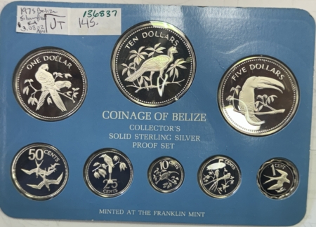 New Store Items 1975 BELIZE SILVER PROOF 8 COIN SET, 3.08 OZ AGW – GEM PROOF WITH BOX AND CARD!