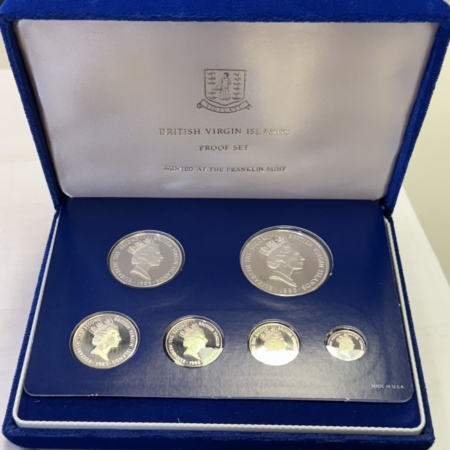 New Store Items 1985 BRITISH VIRGIN ISLANDS PROOF SILVER 6 COIN SET, SCARCE SET – GEM PROOF, OGP