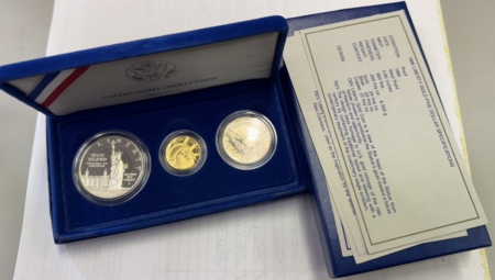 Modern Commems 1986-S STATUE OF LIBERTY 3 COIN COMMEMORATIVE GOLD & SILVER PROOF SET GEM W/ OGP