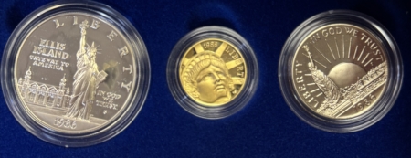 Modern Commems 1986-S STATUE OF LIBERTY 3 COIN COMMEMORATIVE GOLD & SILVER PROOF SET GEM W/ OGP