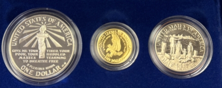 Modern Commems 1986-S STATUE OF LIBERTY 3 COIN COMMEMORATIVE GOLD & SILVER PROOF SET GEM W/ OGP