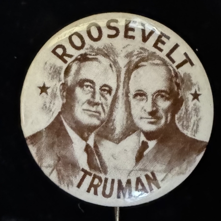 New Store Items 1944 FDR-TRUMAN 1 1/2″ JUGATE CAMPAIGN BUTTON-THE ONLY 1944 FDR JUGATE & MINT!