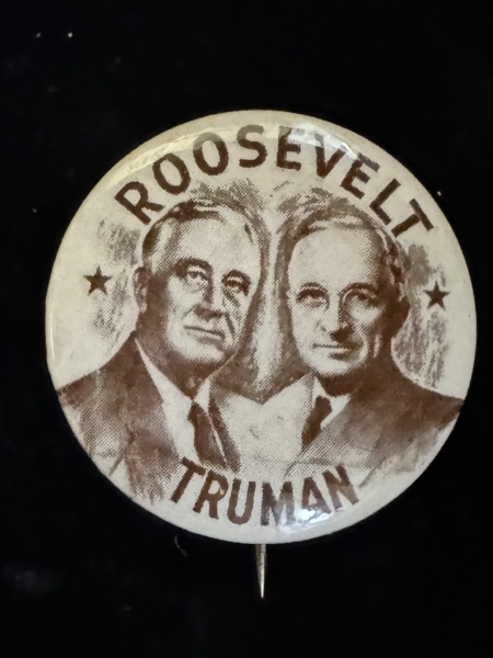 New Store Items 1944 FDR-TRUMAN 1 1/2″ JUGATE CAMPAIGN BUTTON-THE ONLY 1944 FDR JUGATE & MINT!