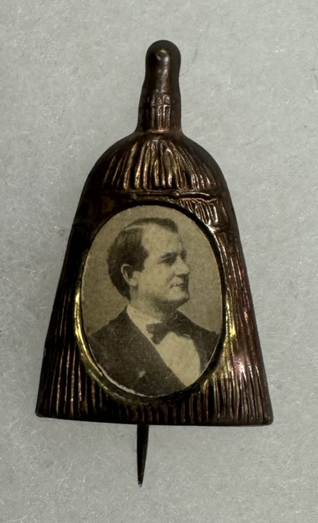 New Store Items 1896 WILLIAM JENNINGS BRYAN “BROOM” CAMPAIGN PIN;  SCARCE & FIRST WE HAVE SEEN!