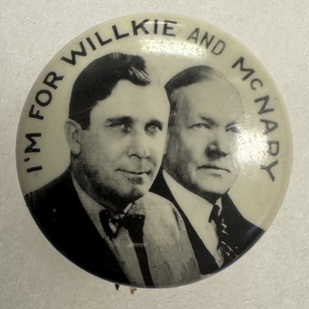 New Store Items 1940 WILLKIE-MCNARY 7/8″ CELLO JUGATE CAMPAIGN BUTTON; BRIGHT & NEAR-MINT!