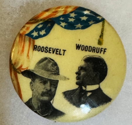 New Store Items 1898 TEDDY ROOSEVELT-WOODRUFF GUBENATORIAL COATTAIL JUGATE CAMPAIGN BUTTON-EXC!