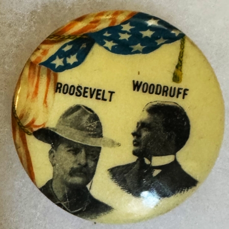 New Store Items 1898 TEDDY ROOSEVELT-WOODRUFF GUBENATORIAL COATTAIL JUGATE CAMPAIGN BUTTON-EXC!