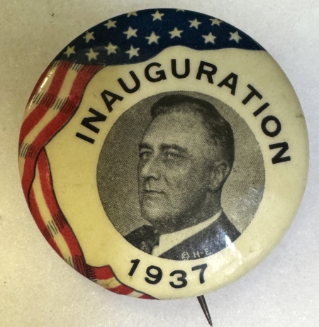 New Store Items 1937 FRANKLIN ROOSEVELT 1 3/4″ INAUGURAL BUTTON-COLORFUL, SCARCE & NEAR MINT!