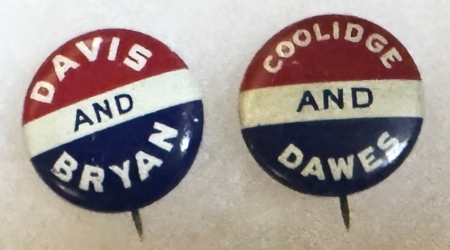 New Store Items 1924 DAVIS-BRYAN & COOLIDGE-DAWES MATED 7/8″ CAMPAIGN BUTTONS-EXC/NEAR-MINT!