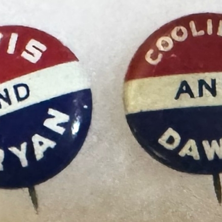 New Store Items 1924 DAVIS-BRYAN & COOLIDGE-DAWES MATED 7/8″ CAMPAIGN BUTTONS-EXC/NEAR-MINT!