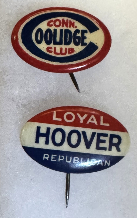 New Store Items 1924 COOLIDGE & 1928 HOOVER PAIR OF OVAL CAMPAIGN BUTTONS-BRIGHT & NEAR-MINT!