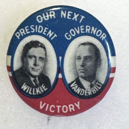 New Store Items 1940 WILLKIE-VANDERBILT/GOV-RHODE ISLAND 1″ COATTAIL CAMPAIGN BUTTON-RARE/MINT!