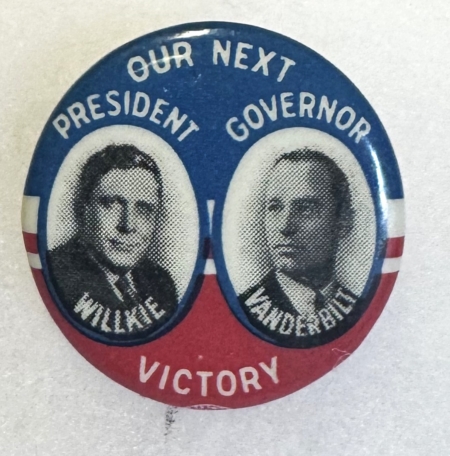 New Store Items 1940 WILLKIE-VANDERBILT/GOV-RHODE ISLAND 1″ COATTAIL CAMPAIGN BUTTON-RARE/MINT!