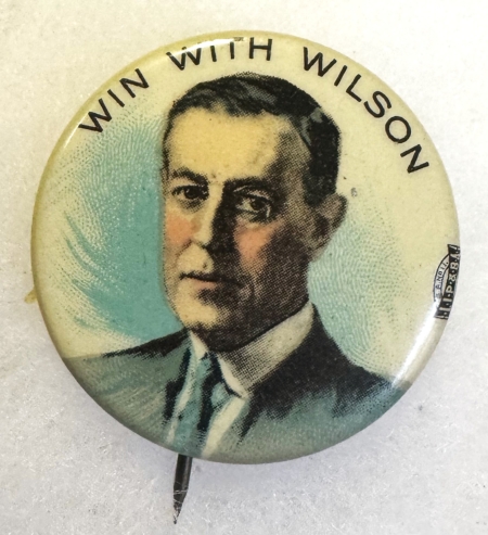 New Store Items 1912 WOODROW WILSON “WIN WITH WILSON” 1 1/4″ CAMPAIGN BUTTON-COLORFUL/NEAR-MINT!