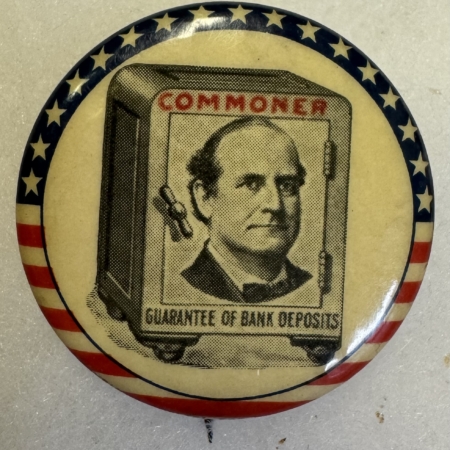 New Store Items 1908 WILLIAM JENNINGS BRYAN “COMMONER” 1 1/4″ CAMPAIGN BUTTON; GRAPHIC & SCARCE!