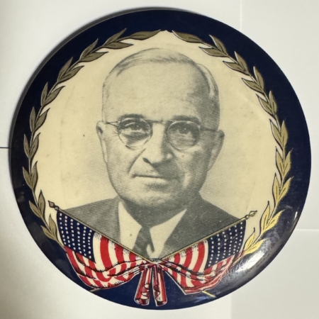 New Store Items 1948 HARRY S. TRUMAN 3 1/2″ CAMPAIGN BUTTON, MULTICOLOR & GRAPHIC-NEAR MINT!