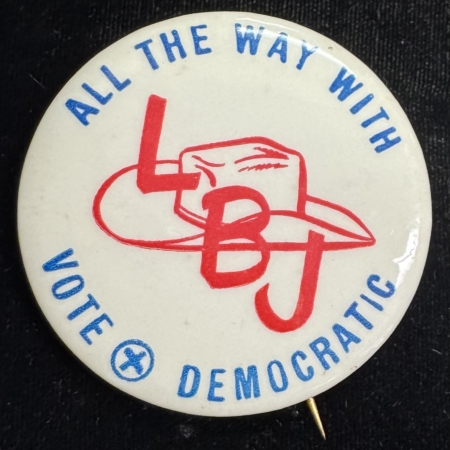 New Store Items 1964 LYNDON JOHNSON 2 1/4″ ALL THE WAY WITH LBJ-VOTE DEMOCRATIC – SCARCE NR-MINT