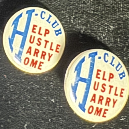 New Store Items 1948 THOMAS DEWEY 7/8″ HELP HUSTLE HARRY HOME CLIP ON EARRING PAIR UNUSUAL, MINT