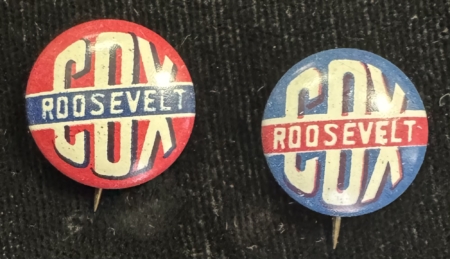 New Store Items 1920 COX-ROOSEVELT 1/2″ CAMPAIGN BUTTON PAIR – BRIGHT & NEAR-MINT!