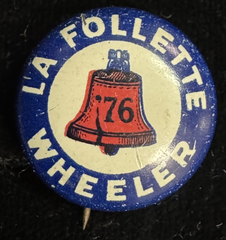 New Store Items 1924 LAFOLLETTE-WHEELER 7/8″ LITHO LIBERTY BELL CAMPAIGN BUTTON – NEAR-PERFECT!