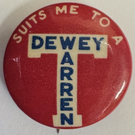 New Store Items 1948 DEWEY-WARREN 7/8″ “SUITS ME TO A T” CAMPAIGN BUTTON – BRIGHT & MINT!