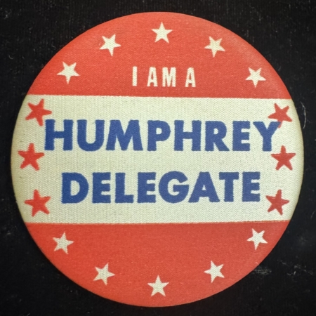 New Store Items 1968 HUBERT-HUMPHREY 2 1/2″ FABRIC COVERED DELEGATE BUTTON – SCARCE! EXCELLENT!