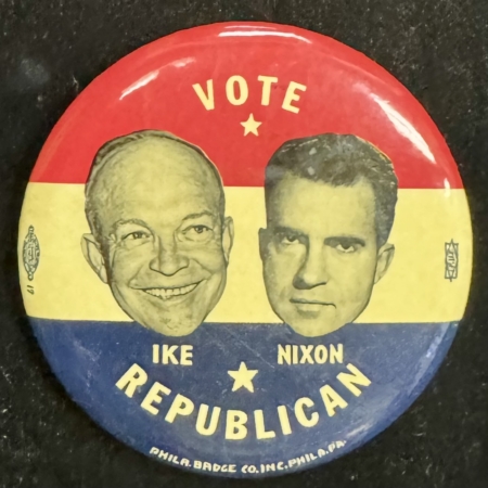 New Store Items 1952 EISENHOWER-NIXON 3 1/2″ VOTE REPUBLICAN JUGATE W/ IMAGE OF NIXON – SCARCE!