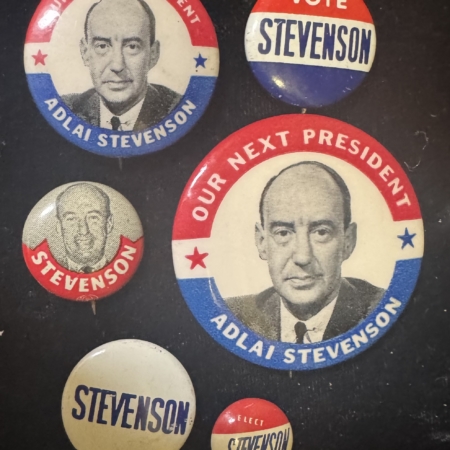 New Store Items 1952/56 ADLAI STEVENSON 6 PC LOT OF DIFFERENT CAMPAIGN BUTTONS-5/8″-1 3/4″, MINT
