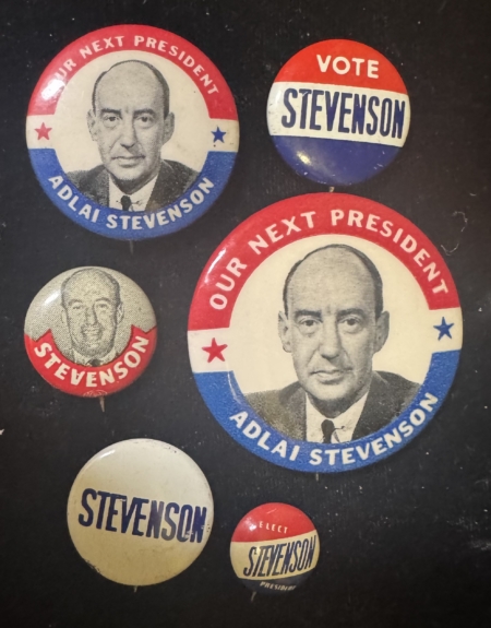 New Store Items 1952/56 ADLAI STEVENSON 6 PC LOT OF DIFFERENT CAMPAIGN BUTTONS-5/8″-1 3/4″, MINT