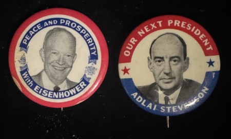 New Store Items 1956 EISENHOWER/STEVENSON PAIR OF 1 3/4″ PICTORIAL CAMPAIGN BUTTONS-MINT!