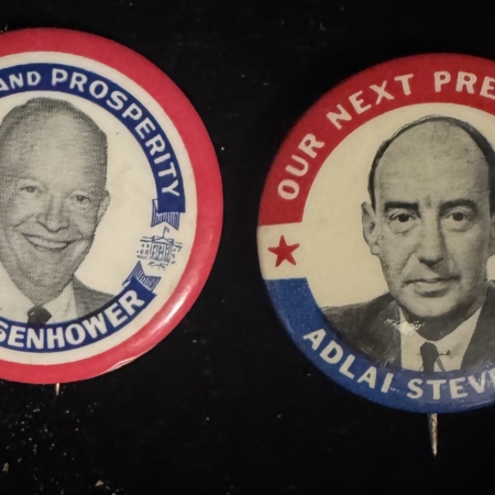 New Store Items 1956 EISENHOWER/STEVENSON PAIR OF 1 3/4″ PICTORIAL CAMPAIGN BUTTONS-MINT!