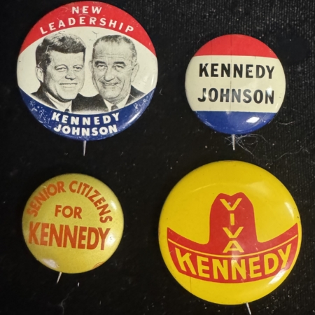 New Store Items 1960 JOHN F. KENNEDY CAMPAIGN BUTTON LOT, 4 DIFFERENT INCLUDING A JUGATE-EXC+!